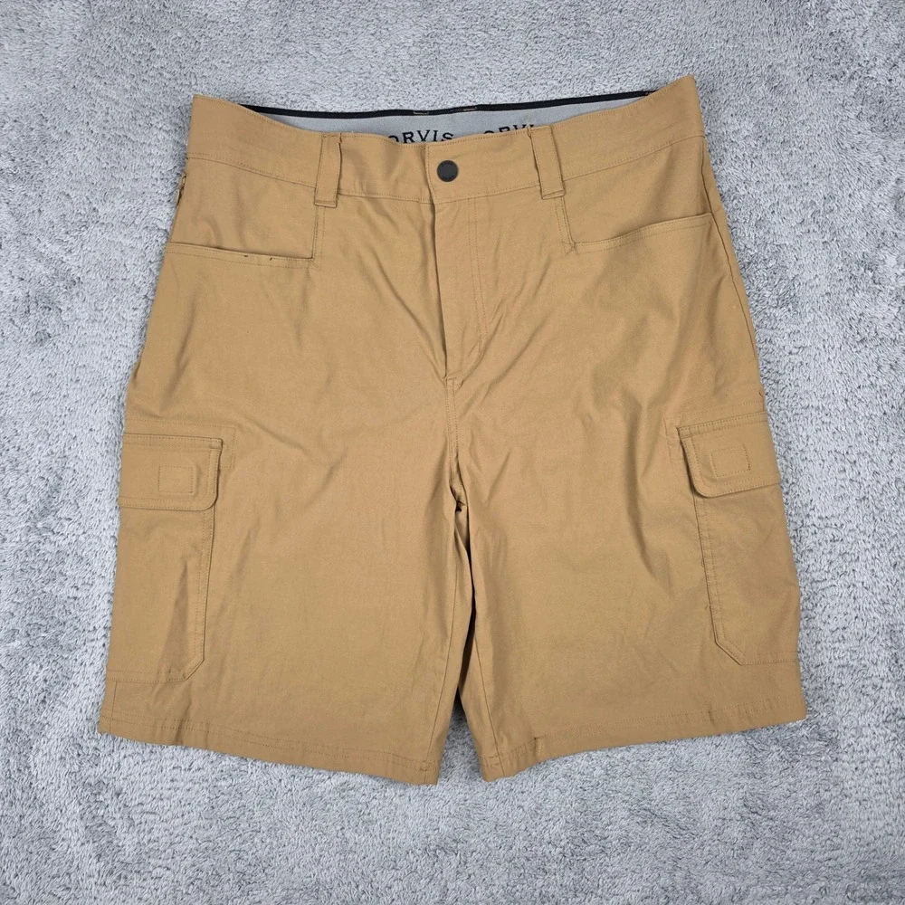 Orvis Cargo Shorts Mens 34 Grey Tan Lot of 2 Stretch Hiking Outdoor Utility Belt